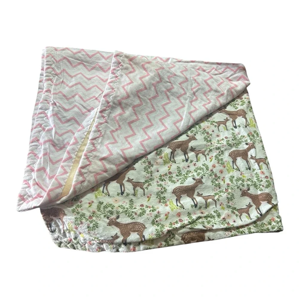 Woodland Deer And Chevron Flannel Baby Blanket 33x36 Inches